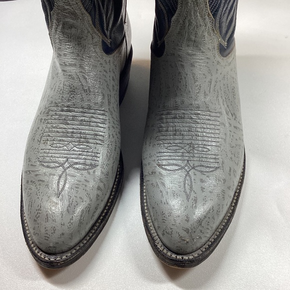Tony Lama Cowboy Boots Men’s Western Gray Leather with Black Shaft Size 10.5 - Picture 2 of 14
